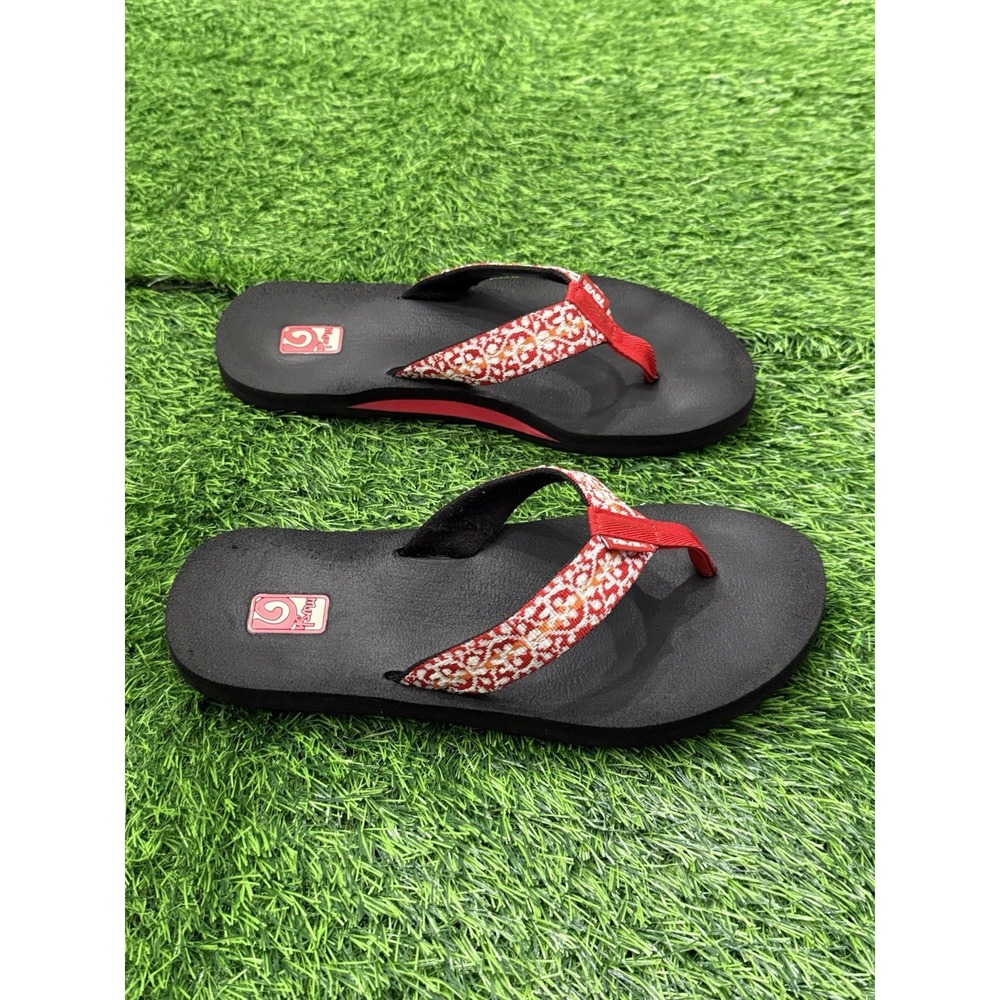 Teva Mush Flip Flops Womens Black Red Geometric Pattern Comfort Sandals Size 9